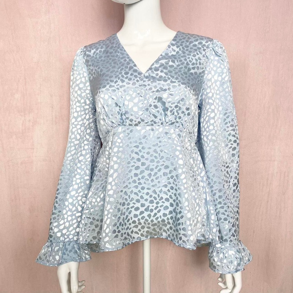 Wishing Waves Blue Satin Leopard Print Blouse